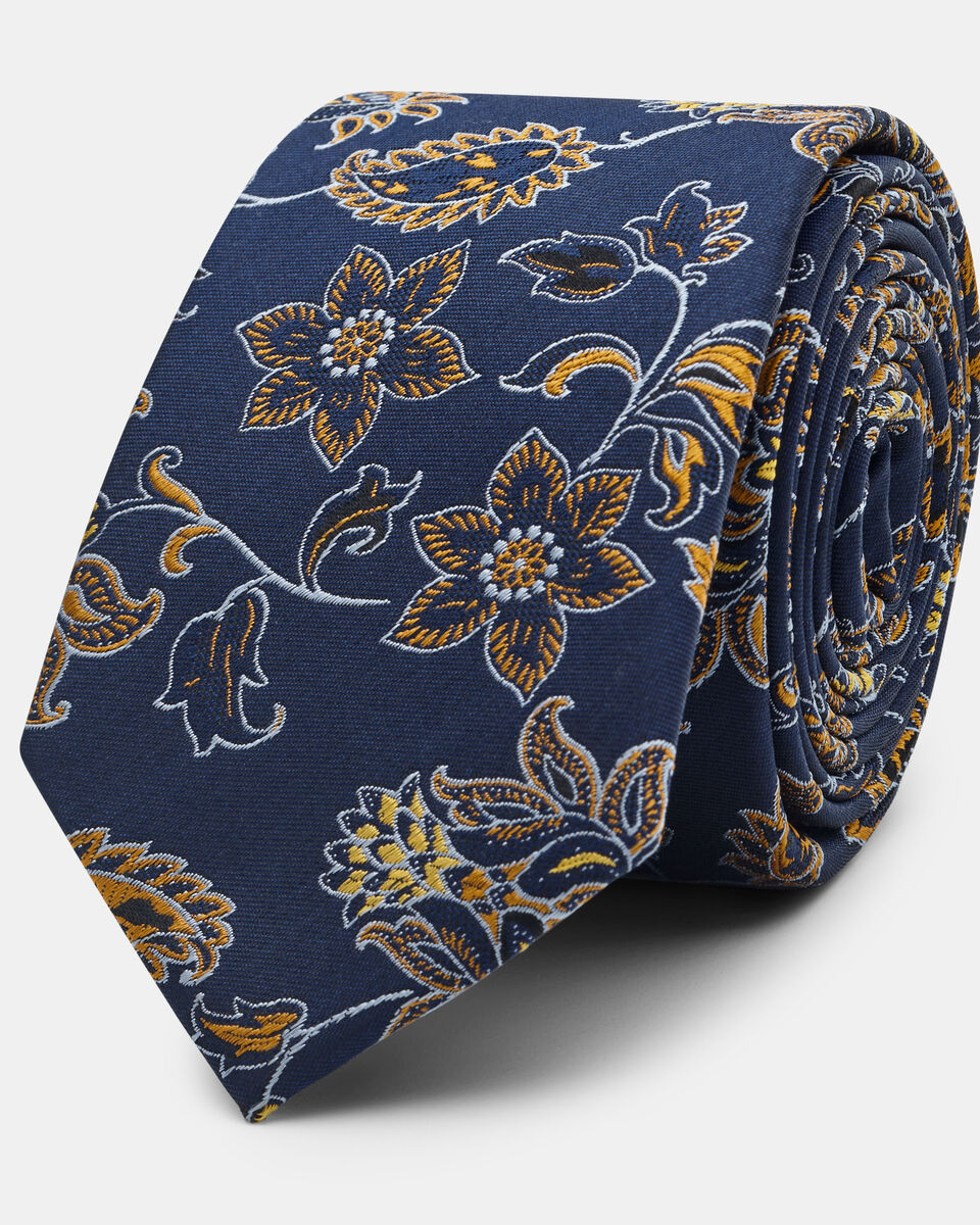 Coltano Slim Paisley Floral Silk Tie, Gold, hi-res